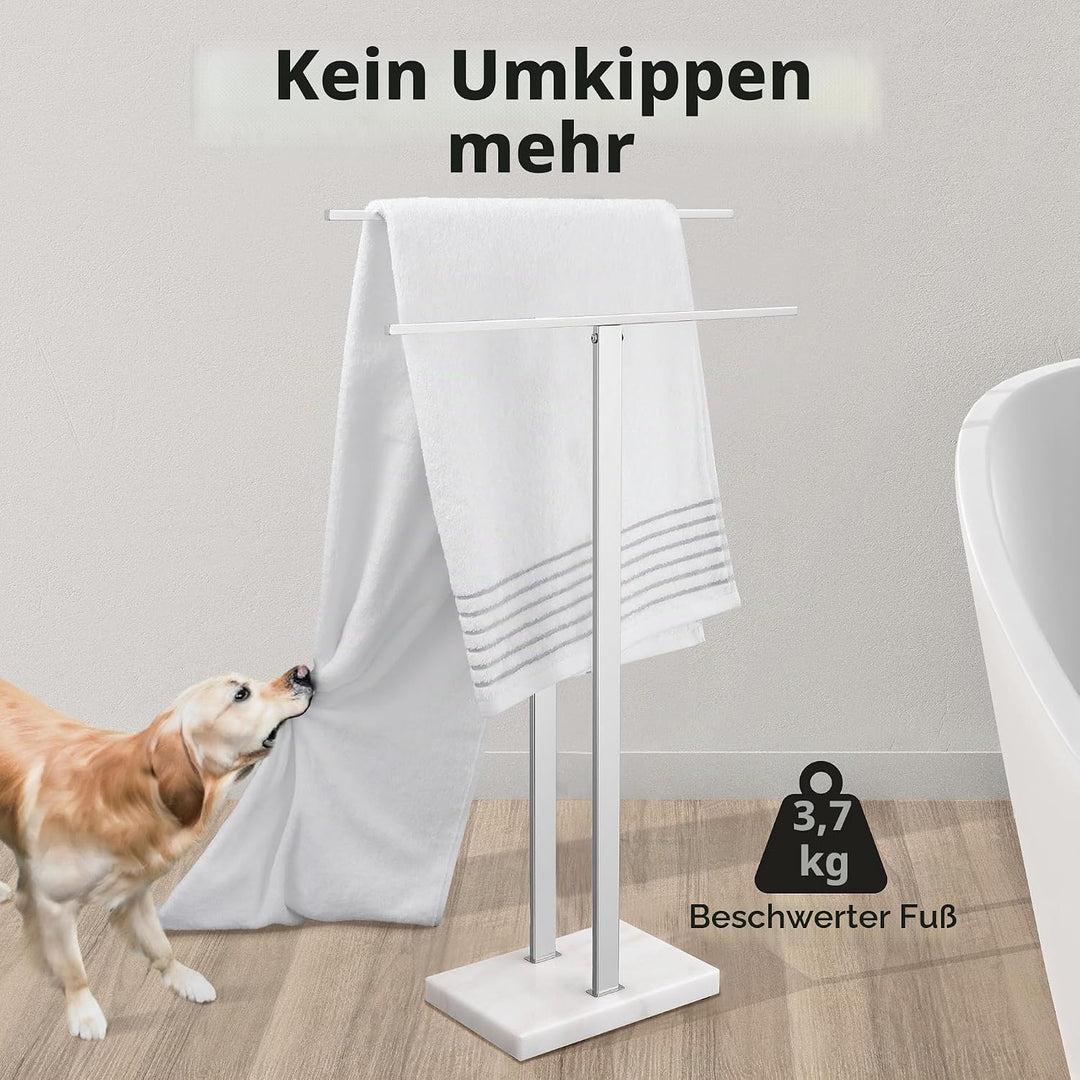 KES Handtuchhalter Stehend, Doppel Handständer Edelstahl SUS304 Badetuchhalter Marmor Handtuchstange