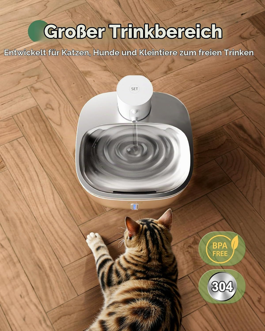 Gimars Katzenbrunnen Kabellos Edelstahl 3.2L Super Leise Trinkbrunnen für Katze Brunnen Katzenbrunne