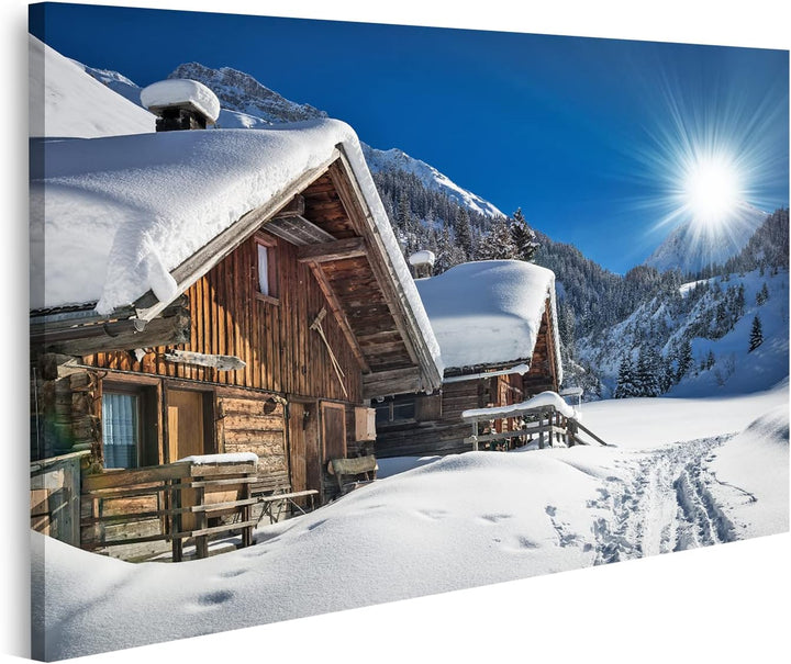 islandburner Bild auf Leinwand Winter Ski Chalet Und Hütte In Schneeberg Bilder Wandbilder Poster Le