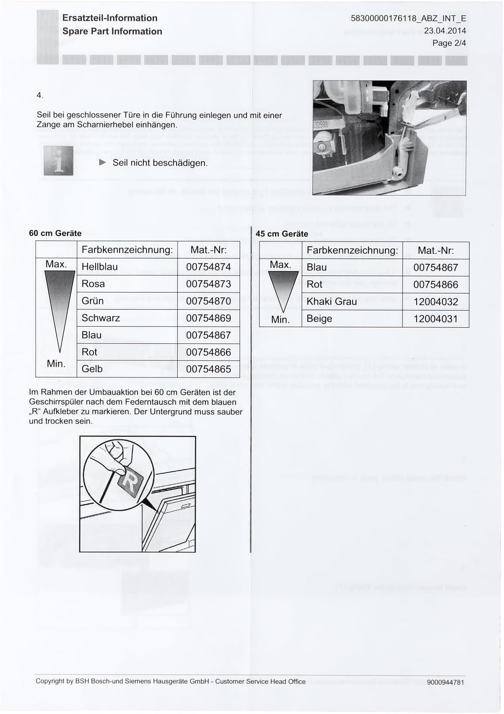 easyPART Kompatibel/Ersatz für BOSCH 00754874 Türscharnierfedern mit Seilzügen für Geschirrspüler