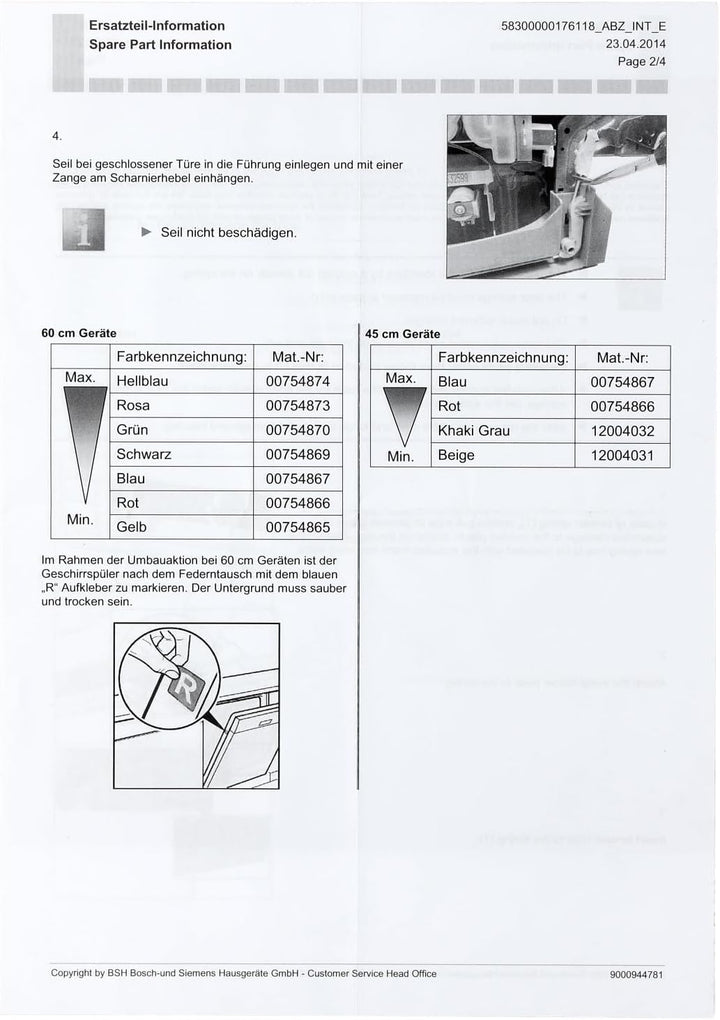 easyPART Kompatibel/Ersatz für BOSCH 00754874 Türscharnierfedern mit Seilzügen für Geschirrspüler
