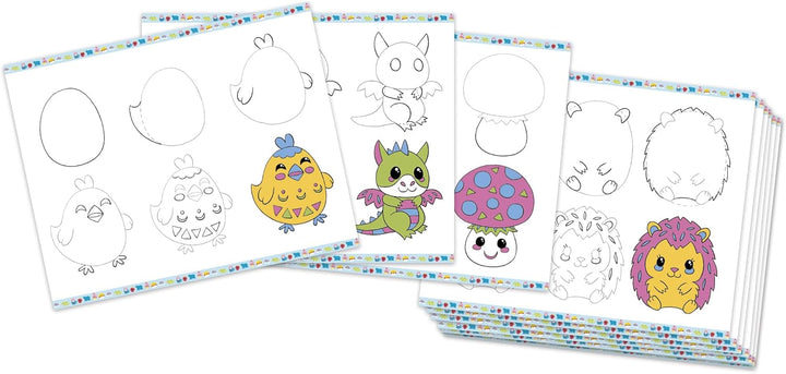 Janod - Step by Step Drawing - Zeichnen Lernen - 20 Modelle + Glitzerstifte - Lernspiel - Zeichnen u