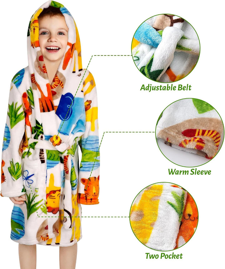 Baogaier Bademantel Kapuze Kinder Morgenmantel Flanell Nachtwäsche Robe Frottee Lange Ärmel Weiche S