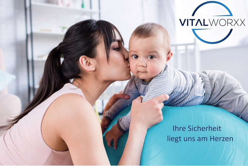 VITALWORXX Gymnastikball für Schwangere, extrem stabil, Sitzball Yogaball Pezziball mit Pumpe, mit Ü