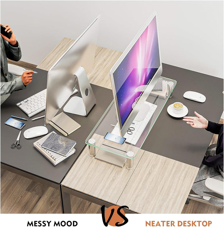 Hemudu Monitorständer aus Glas ergonomischer Laptopständer, mit Höhenverstallung Multi Media Desktop