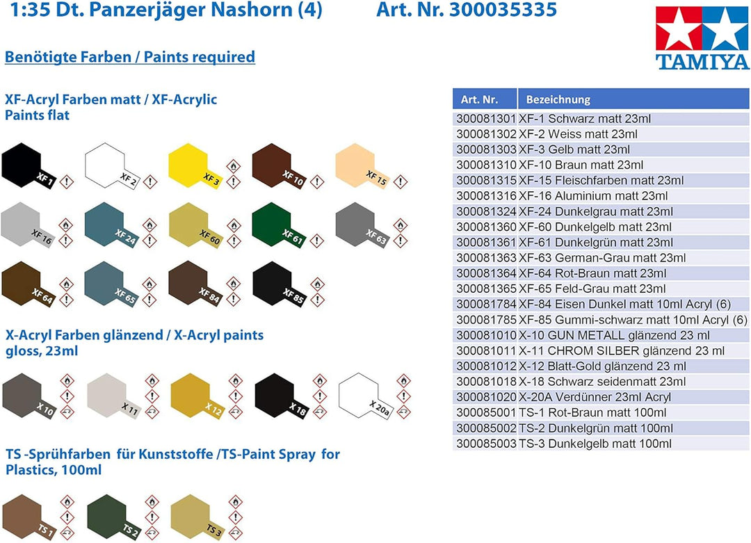 Tamiya 35335 1:35 Deutscher Panzerjäger Nashorn (4), Modellbausatz,Plastikbausatz, Bausatz zum Zusam