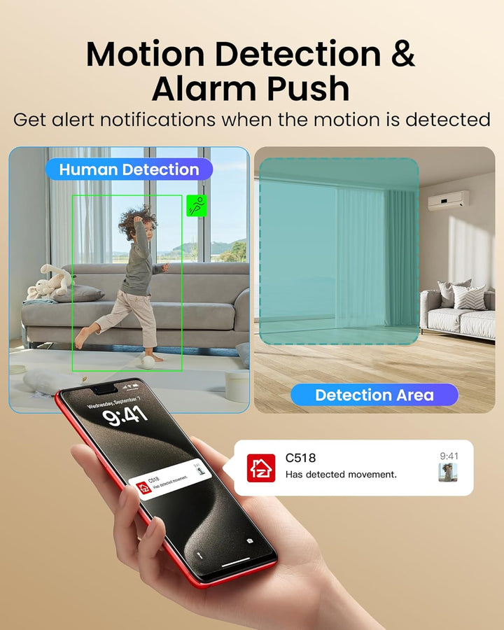 ZOSI 2K/3MP WLAN Überwachungskamera Innen, Babyphone mit Kamera, 2,4/5 GHz, 2-Wege-Audio, KI Persone