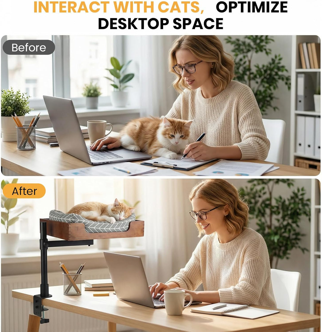 Hivexagon Elegantes Katzenbett mit Schreibtisch und Bambusgestell, inklusive weicher Einstreu. Stabi