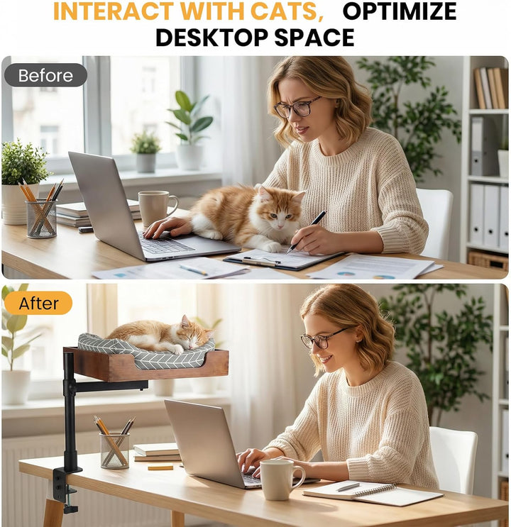 Hivexagon Elegantes Katzenbett mit Schreibtisch und Bambusgestell, inklusive weicher Einstreu. Stabi