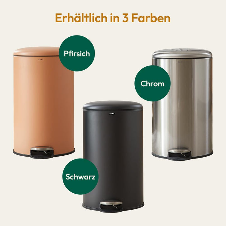 CASABEL Mülleimer Küche 50L - 100% Edelstahl, Resistent gegen Fingerabdrücke, Runder Treteimer mit F