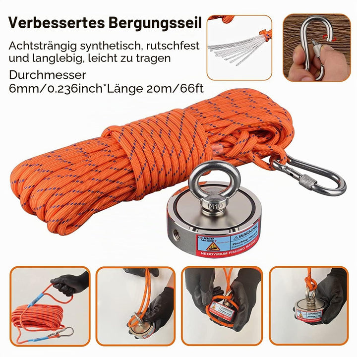 ULIBERMAGNET Super Starke Doppelseitige Angelmagnete, Neodym Magnet Angelset Starter Set 400kg N52 m