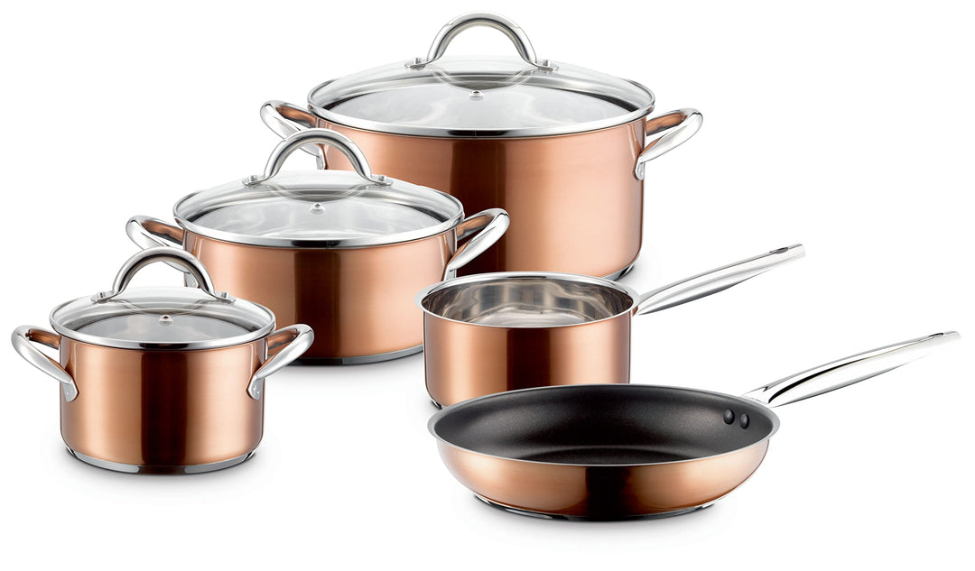 MÄSER Asterion Topfset in modernem kupferfarbenem Design, 4 Töpfe, 1 antihaftbeschichtete Pfanne und