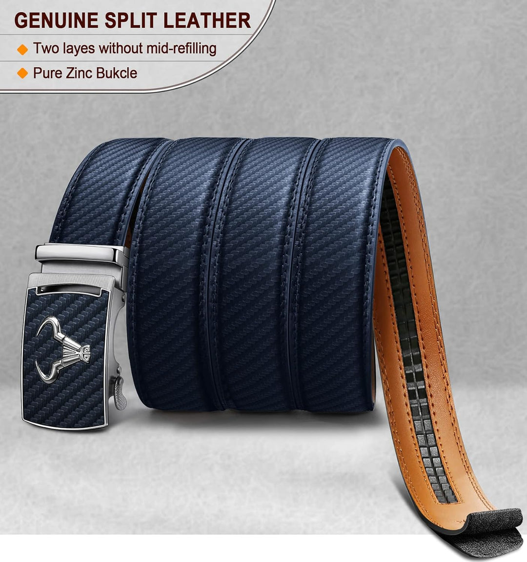KEMISANT Gürtel Herren, Ratsche Gürtel Automatikschliesse Ledergürtel für Herren Business Anzug,Brei