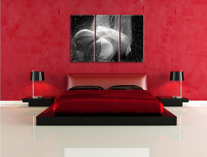 Pixxprint Frau im Bikini unter Einer Dusche als Leinwandbild/Grösse: 3 Teilig (120x80) cm/Wandbild/K