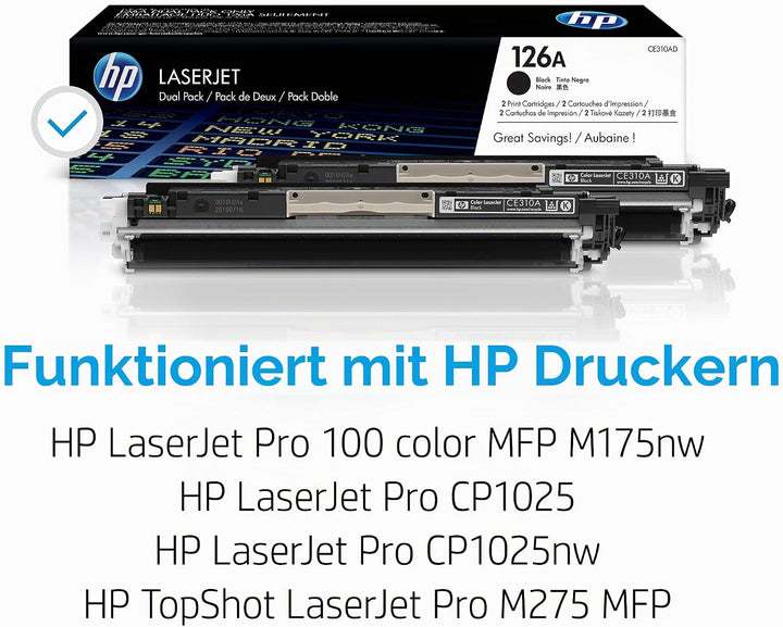 HP 126A 2er-Pack (CE310AD) Schwarz Original Toner für HP Color Laserjet Pro CP1025, M175, TopShot La