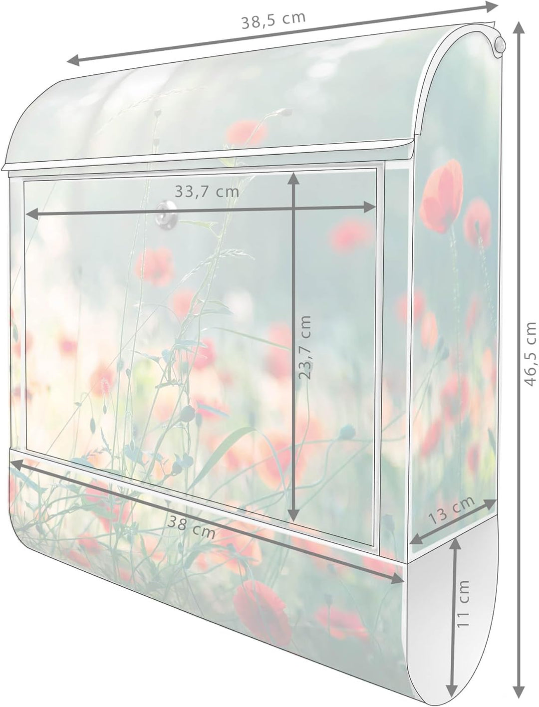 banjado® Design Briefkasten mit Motiv Waldmohn 39x47x14cm &amp; 2 Schlüssel - Briefkasten Stahl weiss mi