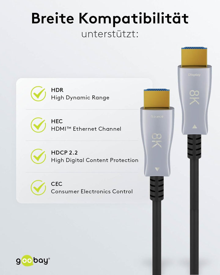 goobay 65559 HDMI Kabel 2.1 (AOC) 20 m / 8 K 60 Hz und 4 K 120 Hz Glasfaserkabel/Optisches HDMI Kabe