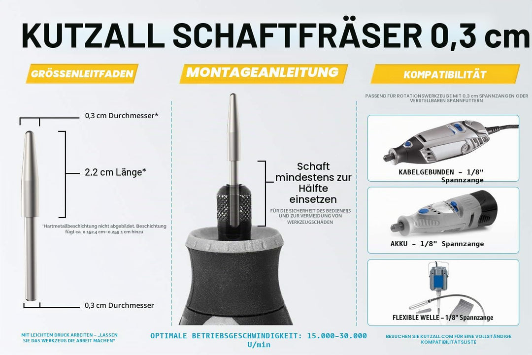 Kutzall Extrem Kegelfräser, 1⁄8" Schaft, sehr grob - Holzbearbeitungsaufsatz für Dremel, Foredom, Mi