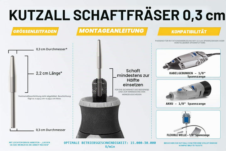 Kutzall Extrem Kegelfräser, 1⁄8" Schaft, sehr grob - Holzbearbeitungsaufsatz für Dremel, Foredom, Mi