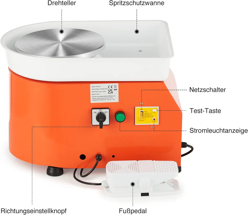 CREWORKS Töpferscheibe Elektrisch Töpferscheibe Fussantrieb 350W Keramikformwerkzeug 0-300 U/MIN Ker