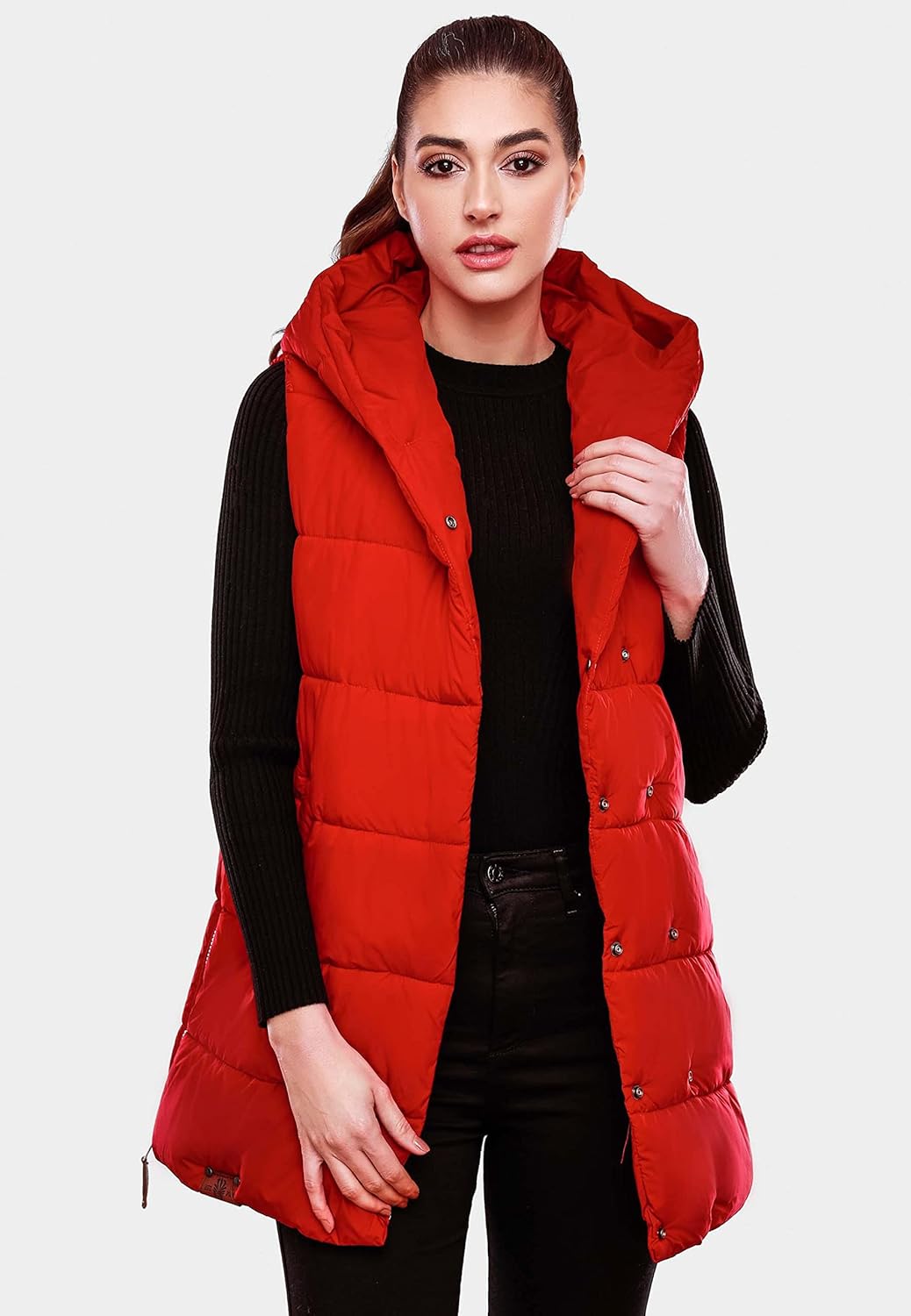 Navahoo warme Damen Winter Steppweste lang mit Kapuze Madilynaa XS-XXL XS Rot, XS Rot