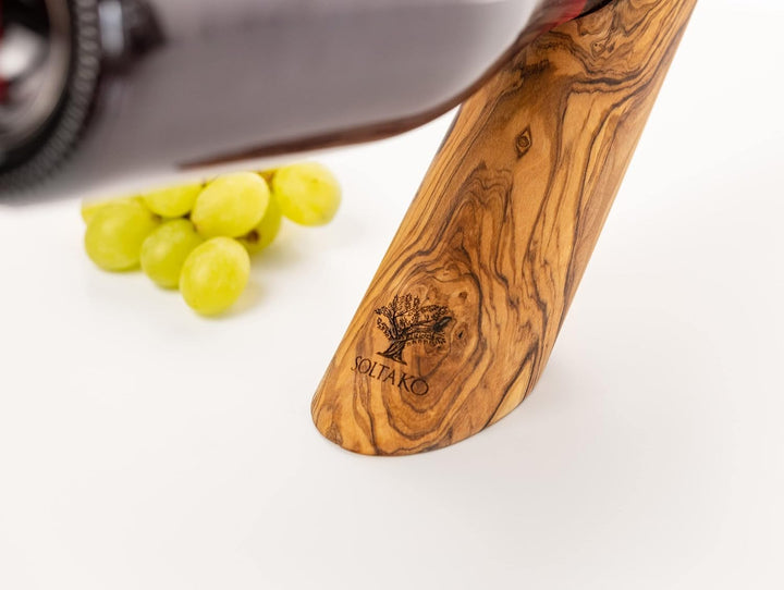 SOLTAKO Weinflaschenhalter aus exklusivem Olivenholz, Flaschenhalter, Weinhalter Geschenkidee Natur