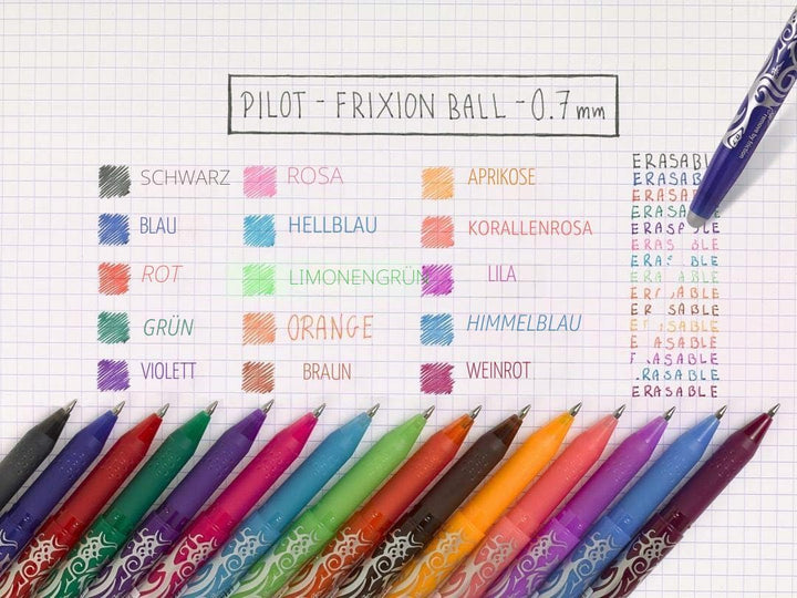 PILOT FriXion Ball 0.7 Set – 15 Stück – farblich sortiert – Radierbare Tintenroller 0,4 mm Strichst