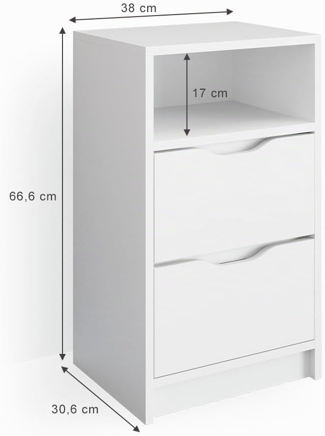 Vicco Nachttisch Ruben, Weiss, 38 x 66.6 cm 2er Set