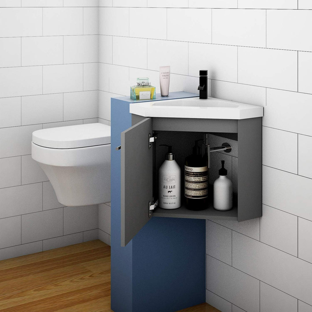 Eckwaschtisch 40 cm Eckschrank Vormontieren Waschbecken mit Unterschrank Waschtisch kleinmöbel Anthr