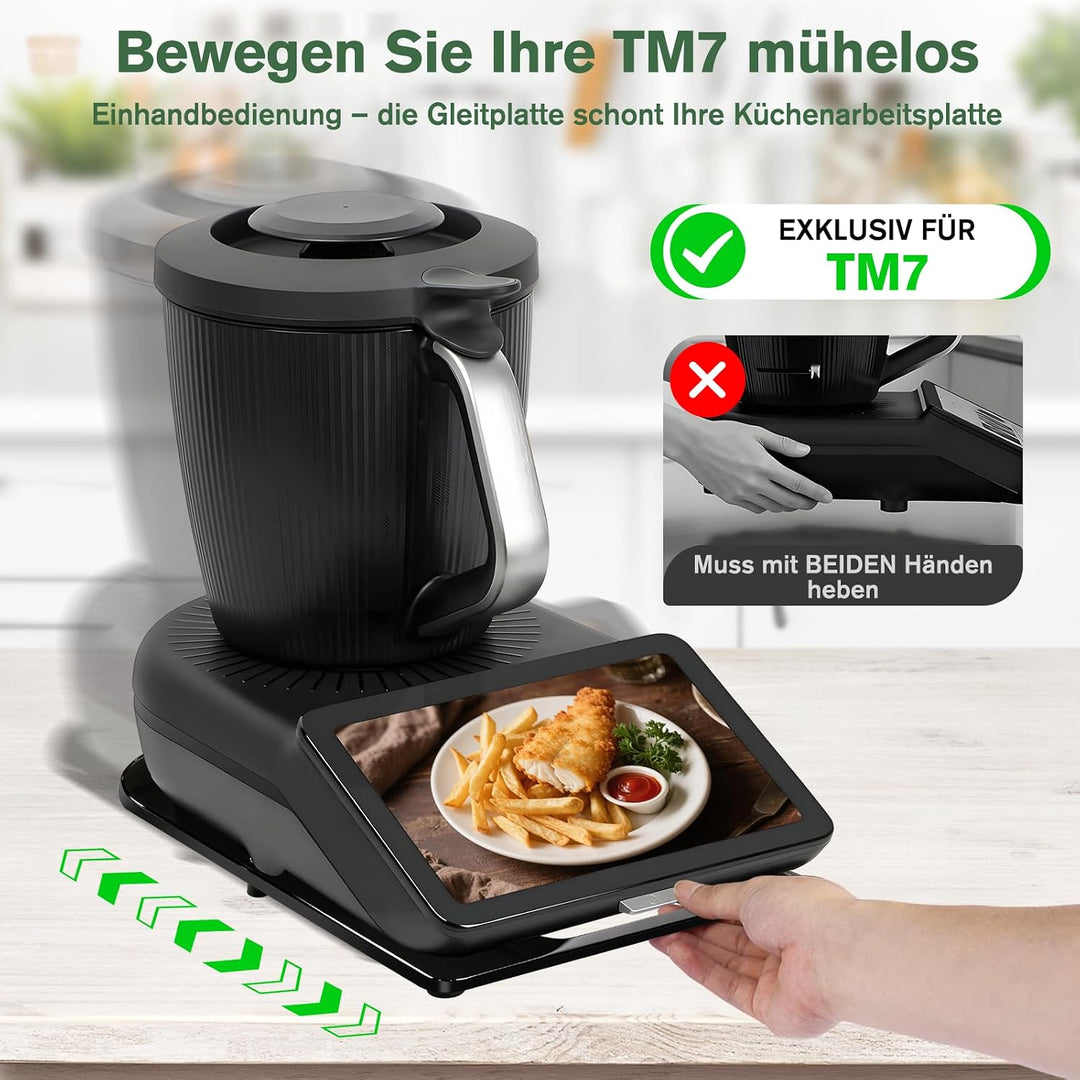 Gleitbrett für Thermomix TM7, schwarz mit 360° Metallrollen | Zubehör für Thermomix TM7 inkl. Siliko