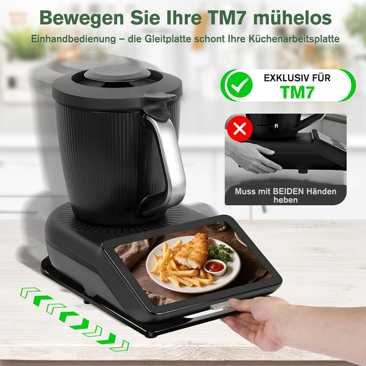 Gleitbrett für Thermomix TM7, schwarz mit 360° Metallrollen | Zubehör für Thermomix TM7 inkl. Siliko
