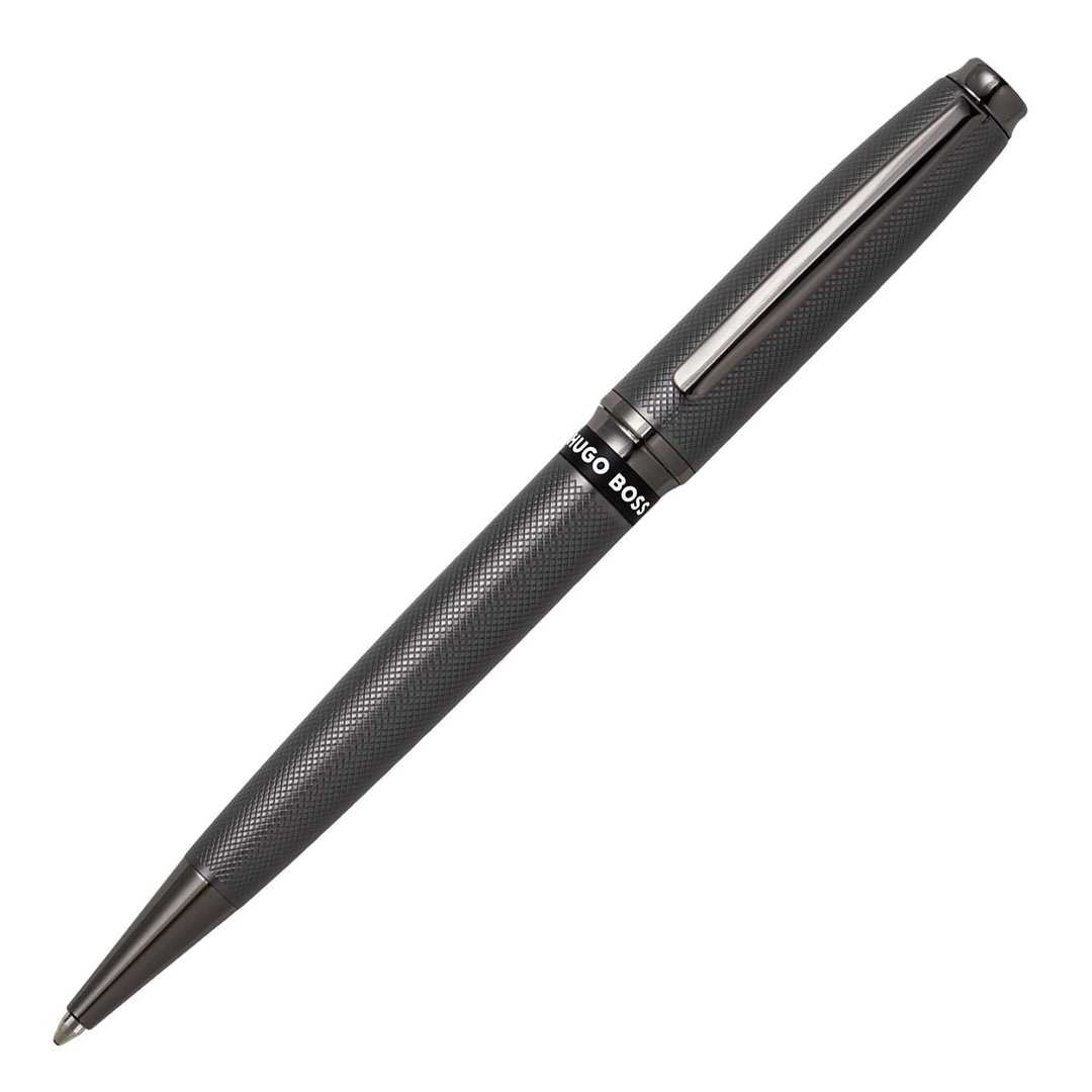Hugo Boss Stream Kugelschreiber aus Messing in der Farbe Gun, Länge: 14,5cm, Minenfarbe: Blau, HSW37