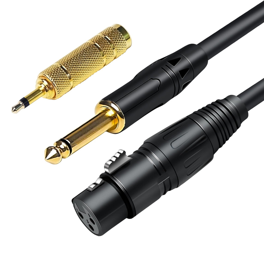 XLR-Kabel 5 m, XLR-Buchse auf 6,35 mm TS Mono mit 1/8 (3,5 mm) Adapter, XLR-Mikrofonkabel, Klinke, u