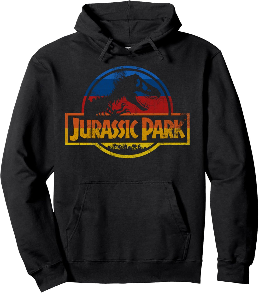 Jurassic Park Retro Distressed Rainbow Logo C1 Pullover Hoodie