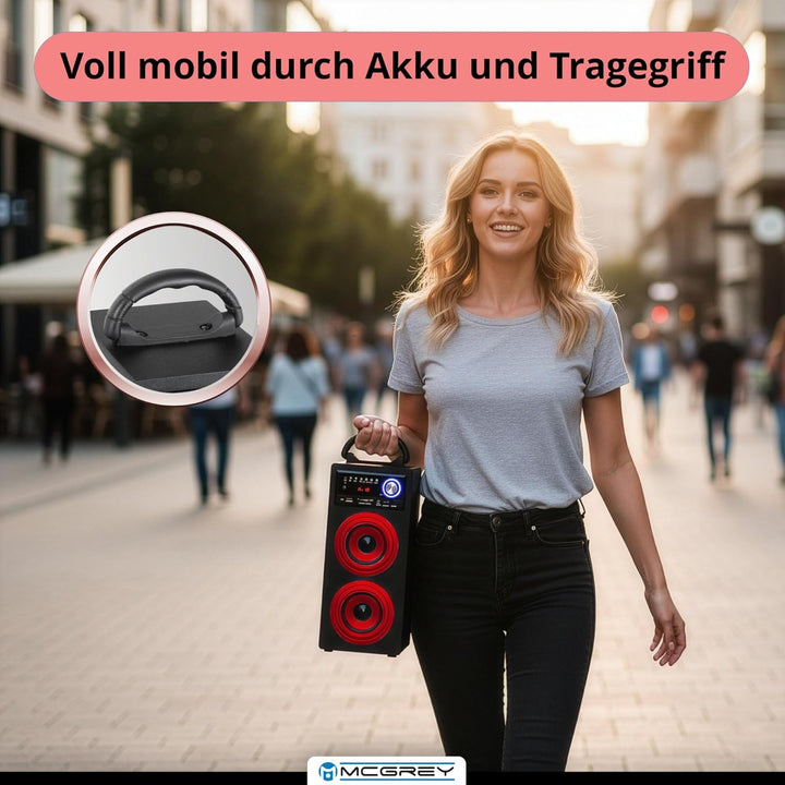 McGrey BS-20 Beachside Bluetooth Akku-Lautsprecher - Tragbare Musikbox mit Bluetooth, FM-Radio, USB/