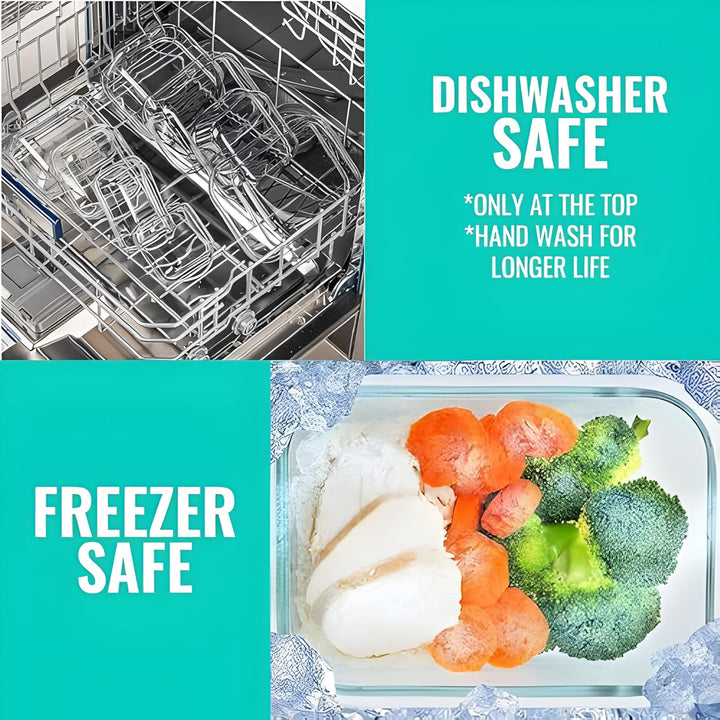 edihome, Glasbehälter Mit Deckel, 14 Stück (7 Behälter + 7 Deckel), Frischhaltedosen, Vorratsdosen S