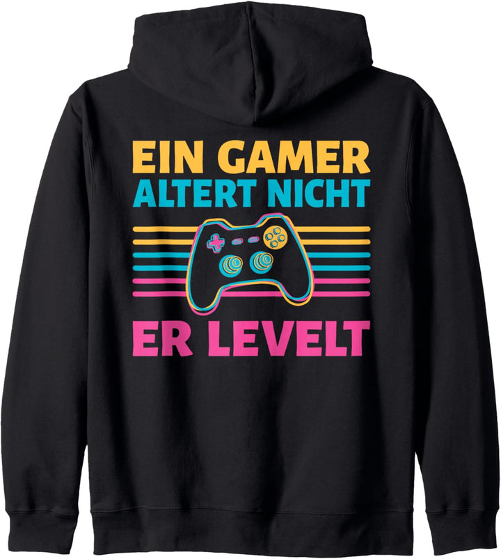 Backprint Ein Gamer altert nicht, er levelt Kapuzenjacke