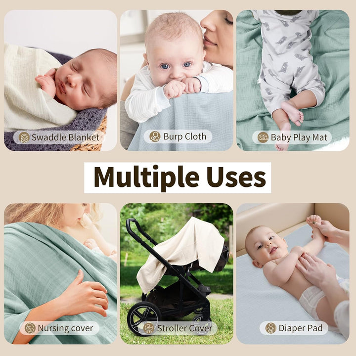 Peepeemax Baby Pucktuch für Neugeborene, Grosse Musselin Tuch 100x100cm, Weich Atmungsaktiv Baumwoll