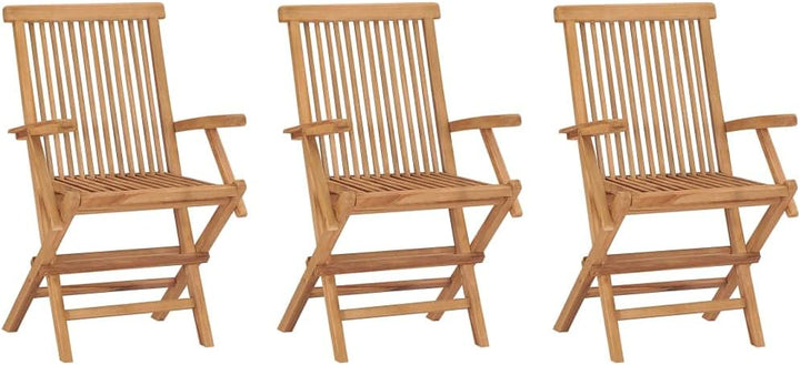 vidaXL 3X Teak Massiv Gartenstuhl mit Armlehnen Klappbar Holzstuhl Klappstuhl Stuhl Stühle Gartenmöb