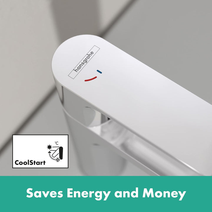 hansgrohe Rebris E - Waschtischarmatur mit Zugstangen-Ablauf, energiesparend (CoolStart), Wasserhahn