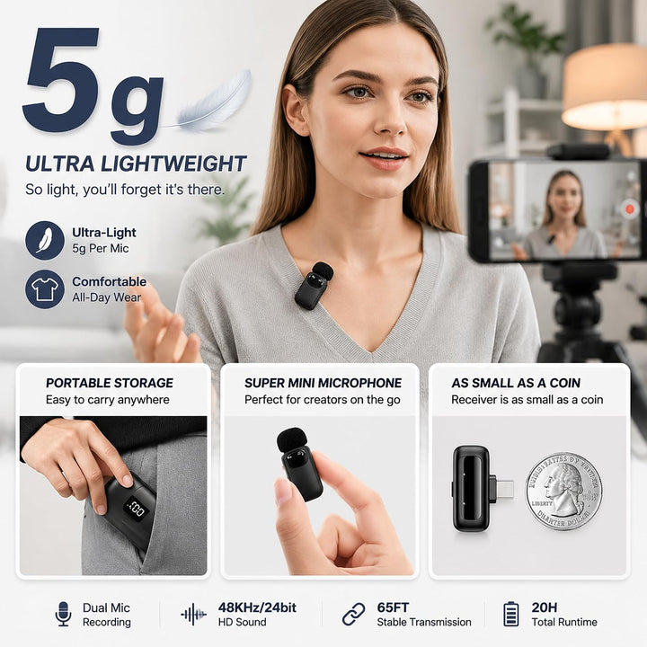 Mini Wireless Lavalier Mikrofon für iPhone/Android, Ansteckmikrofon mit Rauschunterdrückung, AI Voic