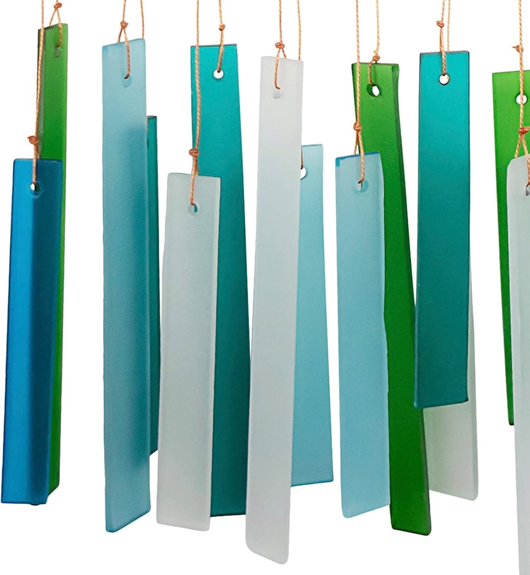 Blue Handworks Windspiel aus Seeglas und Treibholz, handgestrahltes Glas und Fundholz, handgefertigt