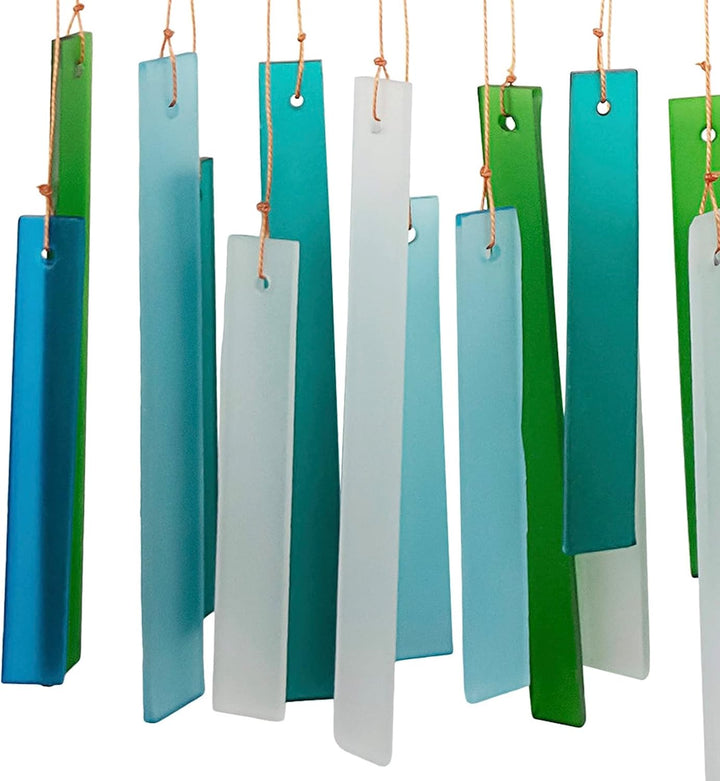 Blue Handworks Windspiel aus Seeglas und Treibholz, handgestrahltes Glas und Fundholz, handgefertigt