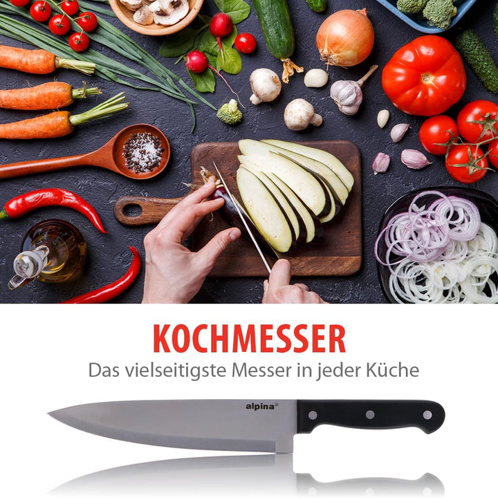 alpina Messerblock aus Holz - Bestückt für Küchen - Kochmesser - Messer Set, Holz