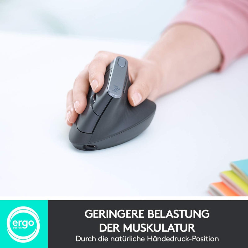 Logitech MX Vertical, Ergonomische Kabellose Maus, Bluetooth und 2.4 GHz Verbindung via Unifying USB