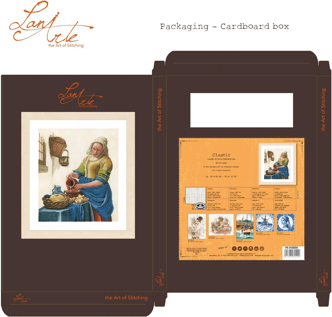 Lanarte Zählmusterpackung Milchmädchen Leinen Kreuzstichpackung, Baumwolle, Mehrfarbig, 36 x 45 x 0.