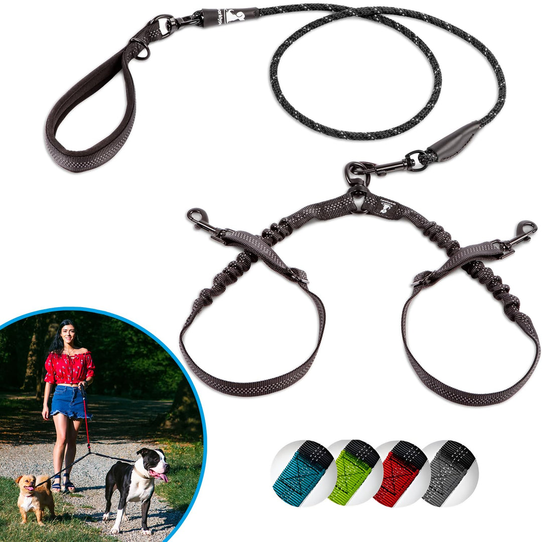 SparklyPets Doppelleine für 2 kleine Hunde – verhedderungsfreies Seil, Bungee-Doppelleine für Zwei k