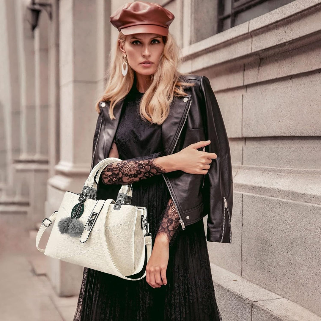 NICOLE &amp; DORIS 2024 Neue Frauen Tasche Damen Leder Handtasche Mode Umhängetasche Mit Pompon abnehmba