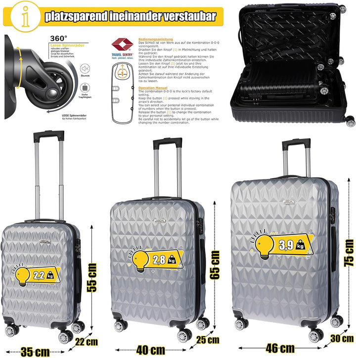 Christian Wippermann 3er Koffer-Set für Herren Damen mit Hartschalenkoffer Koffer Trolley Reisekoffe