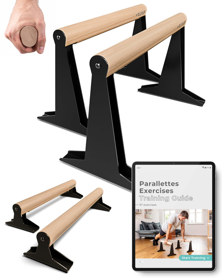 PULLUP & DIP Holz Parallettes, Low oder Medium Minibarren Handstand Barren mit ergonomischem Holz Gr